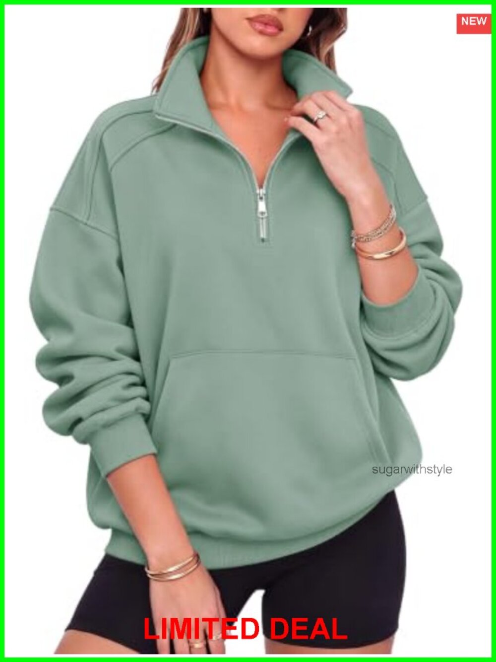 Oversized Half Zip Fleece Sweatshirt with Henley Snap Buttons
